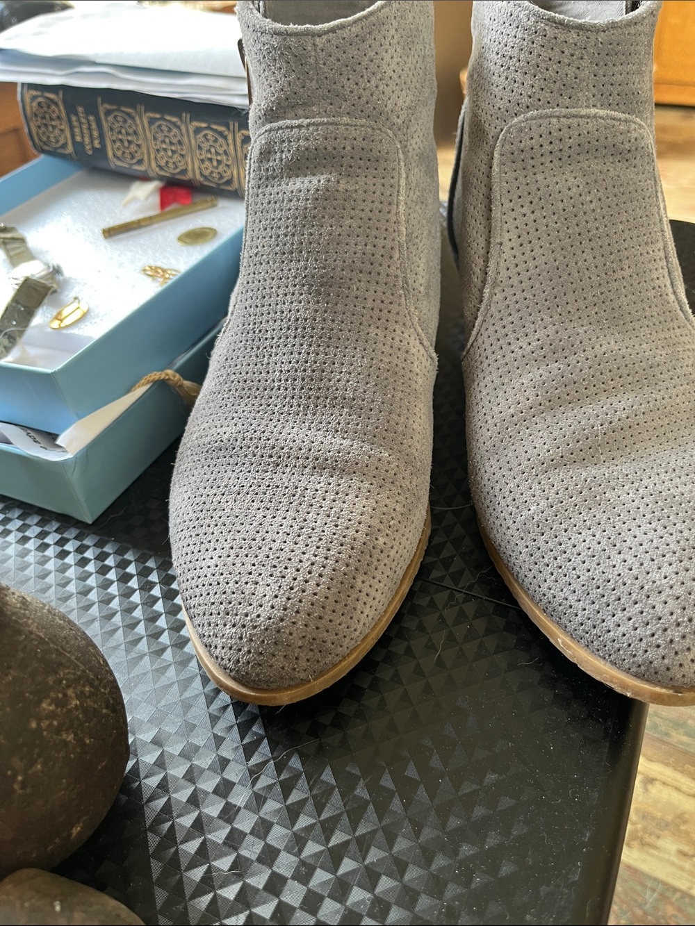 INC International Concepts Light Gray Perforated Suede Ankle Boots